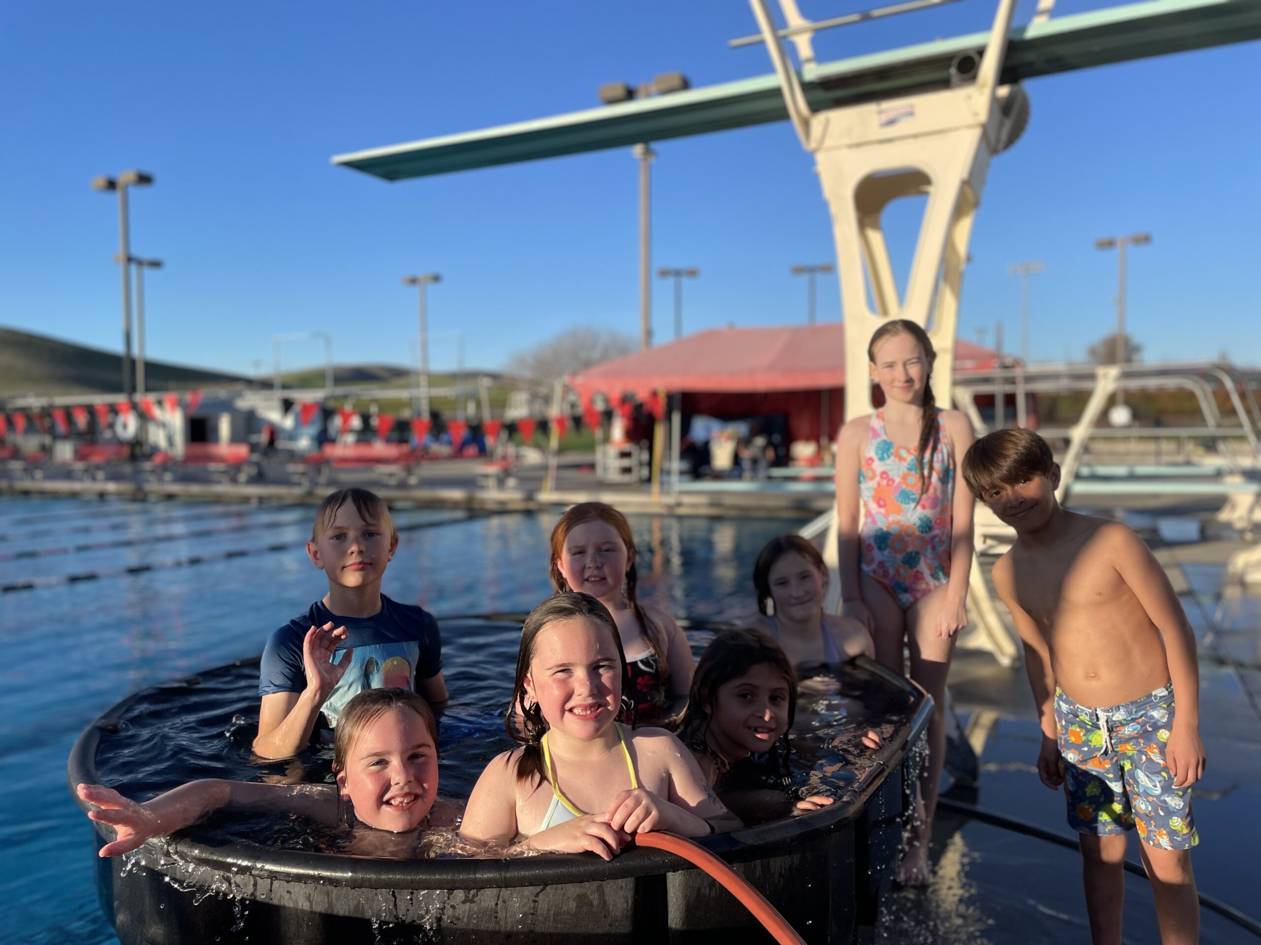 Tri-Valley Divers teammates together at the Las Positas pool